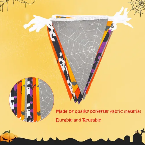 Vista 3 de Lucleag Pancartas de Halloween de 32.8 pies, bandera triangular, banderines de tela de Halloween para decoración de fiesta de Halloween