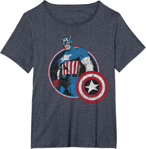 Vista 38 de Marvel Avengers Vintage Capitán América Comic Hero Retrato Camiseta Pequeña Negro