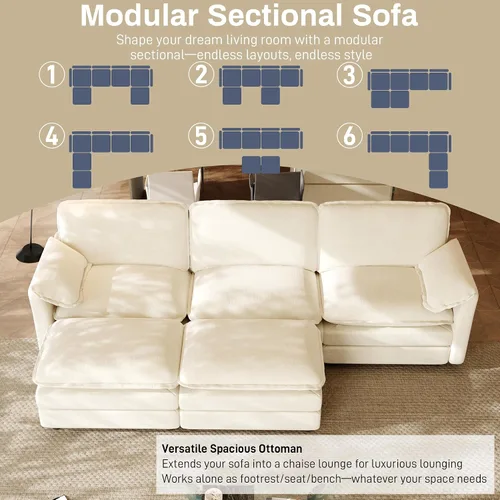 Vista 8 de ONEMMLION Cloud Couch - Sofá modular seccional en forma de U de 114 pulgadas, cómodos sofás seccionales para sala de estar, sofá moderno de felpilla