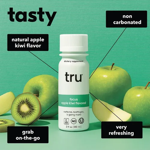 Vista 3 de Tru Focus Shots, Bebida energética nootrópica con yerba mate, L-teanina y cafeína natural, shot de bienestar vegano con cero azúcar y calorías, sin