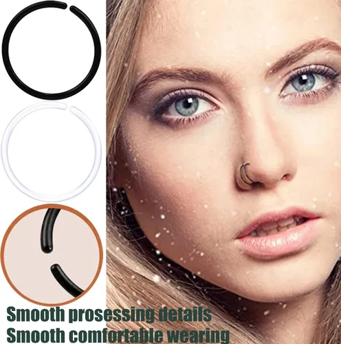 Vista 2 de 100 piezas antialérgicas de plástico unisex de 0.71 oz (20 g), retenedores de agujero de aro y anillos de nariz transparentes para orejas sensibles