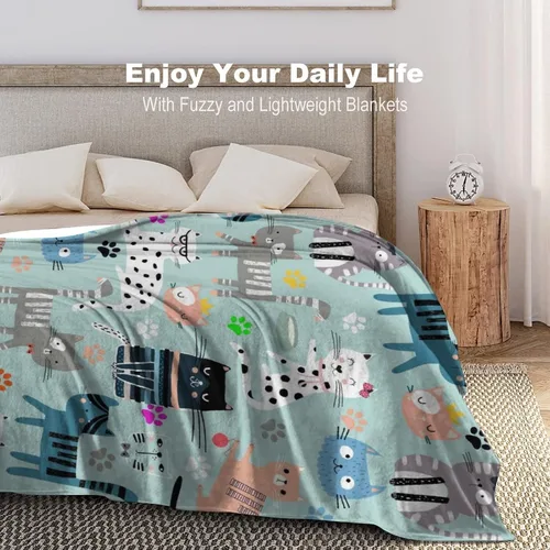 Vista 3 de Manta de franela súper suave con diseño de gato, acogedora y ligera para mujeres, niños y adultos, 50 x 40 pulgadas