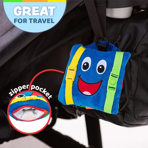 Vista 5 de Buckle Toys - Boomer Square - Juguete esencial de viaje en avión para niños pequeños - Desarrolla habilidades motoras y resolución de problemas
