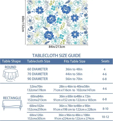 Vista 7 de Hexagram Mantel de verano de 60 x 84 pulgadas, mantel rectangular floral para temporada de granja para el hogar, picnic, cocina, comedor, decoración
