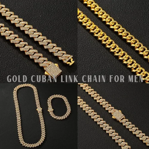 Vista 5 de Saintda Cadena de eslabones cubanos para hombre, diseño de Miami, cadena de diamantes brillantes, joyería de hip hop con caja de regalo para mujer