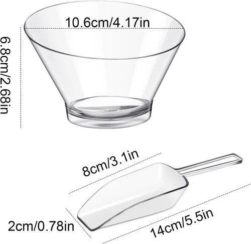 Vista 2 de Sawysine 12 Piezas de Cuencos de Plástico Transparentes para Servir con Cucharadas de Plástico de Cocina, Cuencos para Ensalada, Cuencos