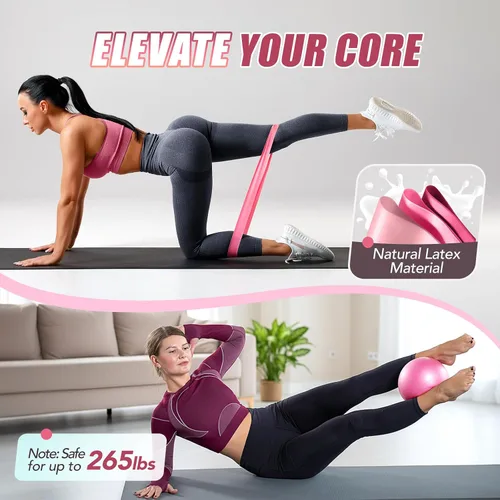 Vista 6 de ALongSong Kit de pilates para mujer, anillo de pilates de silicona de 13.7 pulgadas con 5 bandas de resistencia, 1 pelota de yoga, 1 bloque de yoga