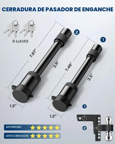 Vista 6 de Kohree Enganche de remolque ajustable de 6 pulgadas, se adapta a receptor de 2 pulgadas, enganche de caída y elevación, enganche de remolque