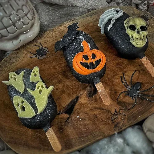 Vista 7 de 5 moldes de Halloween, moldes de fondant de murciélago de esqueleto para fiesta de Halloween, decoración de cupcakes, molde de caramelo