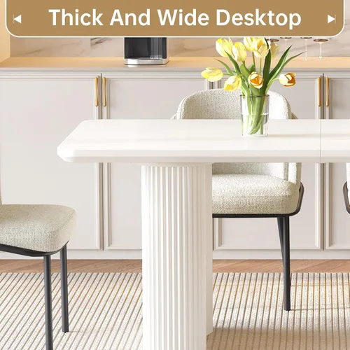 Vista 5 de Mesa de comedor rectangular moderna de 62.99 pulgadas para 4-6, mesa de cocina resistente para sala de estar y reuniones, fácil montaje, color Blanco