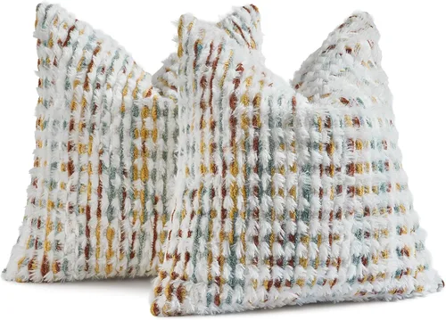Vista 18 de AmHoo - Funda decorativa de almohada estilo bohemio de chenilla, funda de almohada con borlas tuftadas para sofá, cama, dormitorio, sala de estar