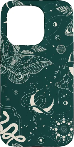 Vista 14 de Dark Green Mystical Witchcore Celestial Night Moth & Snake Case para iPhone 16