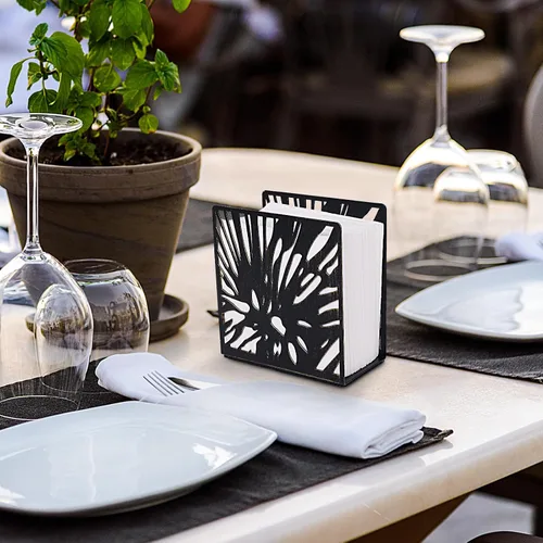 Vista 6 de Servilletero negro para mesa, dispensador vertical moderno de metal para servilletas de papel, adecuado para cocina, comedor, cóctel, uso