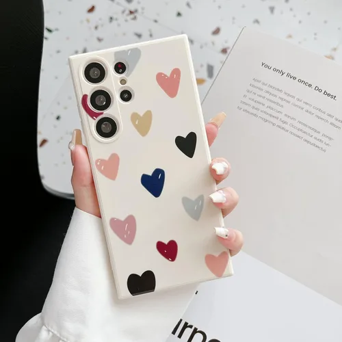 Vista 3 de Funda de teléfono con forma de corazón para Samsung Galaxy S25, linda funda de silicona femenina de silicona flexible con corazones kwaii, fundas