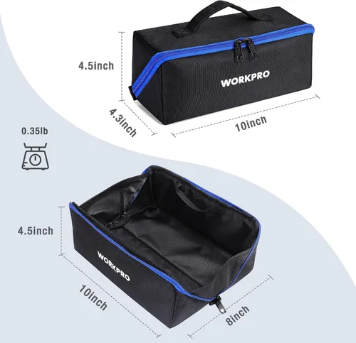 Vista 3 de WORKPRO Bolsa de herramientas, bolsa de herramientas de boca ancha de 10 pulgadas con cremallera, bolsa de almacenamiento de herramientas