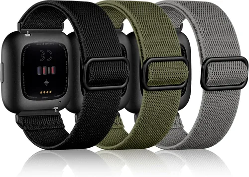 Vista 15 de Maledan Paquete de 3 correas elásticas compatibles con Fitbit Versa 2 bandas para mujeres y hombres, correas elásticas ajustables de nailon