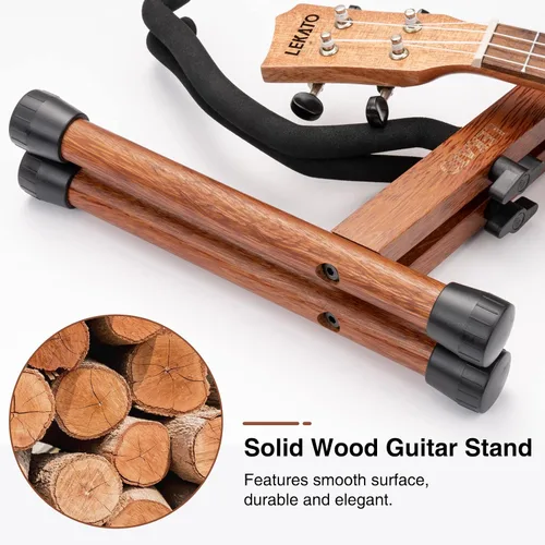 Vista 3 de LEKATO Soporte de madera para guitarra, soporte plegable de espuma acolchada para acústico, eléctrico, bajo, banjo, mandolina Mahogany Wood