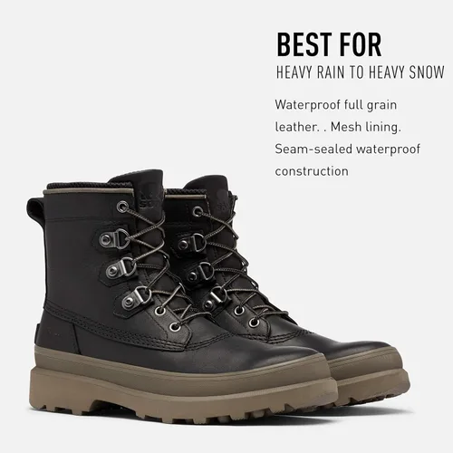 Vista 3 de SOREL Botas Caribou Street para hombre, botas de lluvia de cuero impermeables, Negro, 13