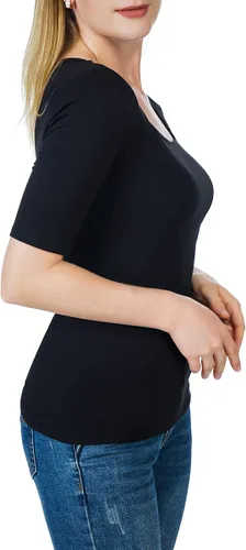 Vista 6 de Camiseta ajustada de media manga con cuello cuadrado para mujer