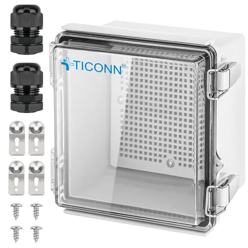 Vista 13 de TICONN - Caja de conexiones eléctricas impermeable IP67 con carcasa de plástico ABS con tapa con bisagras con placa de montaje, soportes de pared