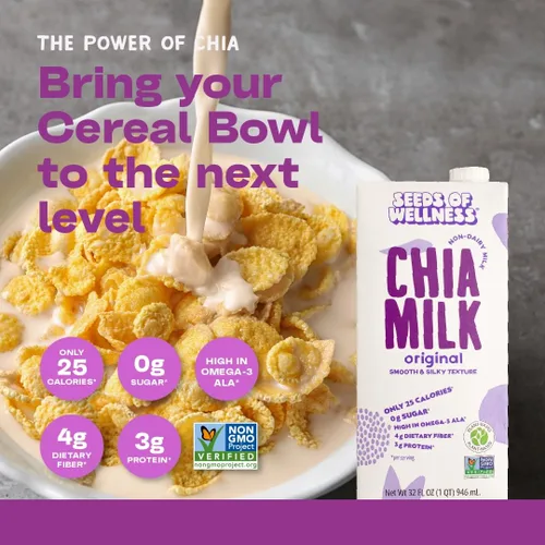 Vista 7 de Seeds of Wellness - Chia Milk Original, Vegan, Plant-Based, Non-Dairy, 740 mg Omega-3, 4g Fiber, 3g Protein, Zero Sugar, Smooth Texture, Low