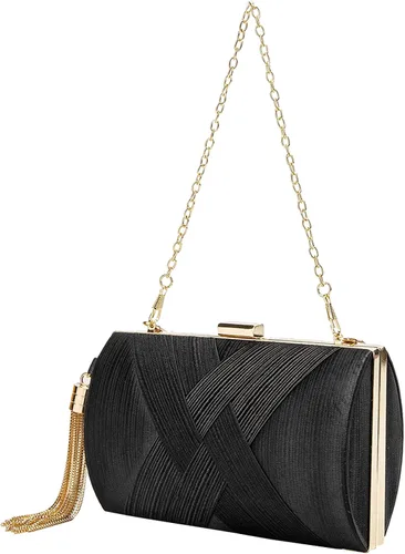 Vista 2 de LETODE Elegante bolso de mano con colgante de borla para mujer, bolso de mano de seda para novia, boda, baile de graduación, fiesta nocturna