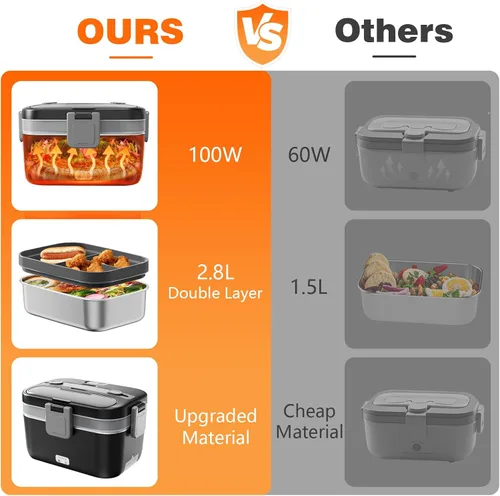 Vista 4 de Fiambrera eléctrica para adultos, 2.8L doble capa 100 W, calentador de alimentos calentado rápido, calentador de alimentos para uso en casa