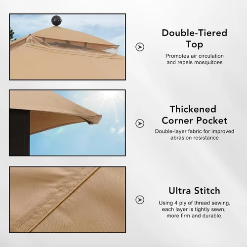 Vista 4 de MASTERCANOPY - Toldo de repuesto de 10 x 12 pies para #GF-12S004B-1, beige Canopy top only, 100% polyester, UV & water-repellent, fits Lowe's