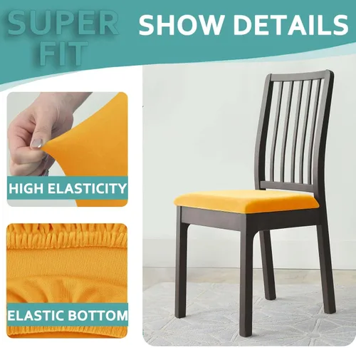 Vista 5 de Velvet Dining Chair Seat Covers, Stretch 2 Pack Seat Covers For Dining Room Chairs With Elastic Bottom Chair Seat Cover Seat Covers For Dining