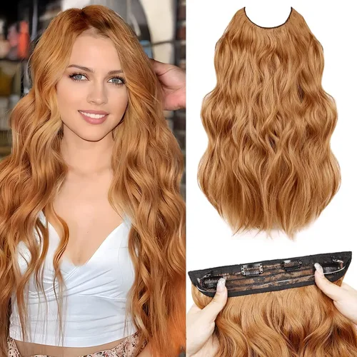 Vista 20 de Extensiones de Cabello con Alambre Invisible - Extensiones de Cabello Halo de 14 Pulgadas Largas Onduladas Postizo Sintético con Alambre