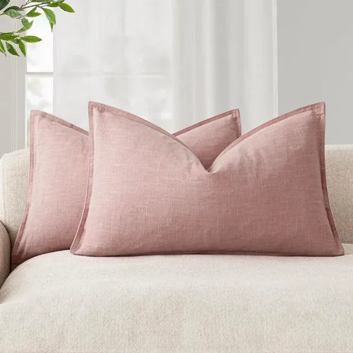 Vista 81 de Foindtower Juego de 2, Fundas Decorativas de Almohada de Lino Sólido Suaves Fundas de Cojín Europeo de Acento Estilo Granja Neutral para Silla Sofá