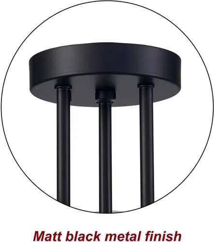 Vista 4 de Lámpara de techo semiempotrada moderna de metal negro de 3 luces con pantalla de vidrio de globo blanco, lámpara de montaje en techo para pasillo