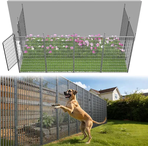 Vista 64 de FXW Valla de jardín al aire libre para el patio, 17 pulgadas de alto x 29.3 pies de largo, barrera de metal resistente para animales, para perros