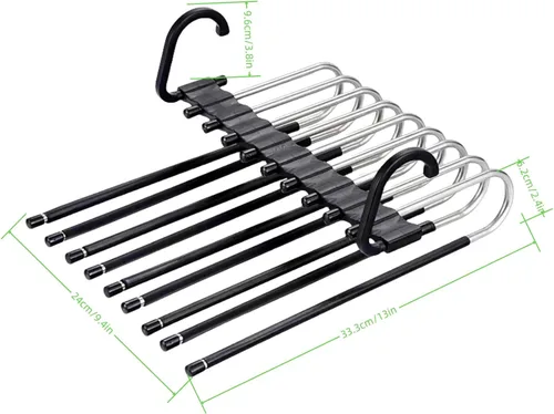 Vista 2 de Paquete de 2 perchas plegables de 9 capas para pantalones que ahorran espacio, percha multifuncional para pantalones, percha con agujero para colgar