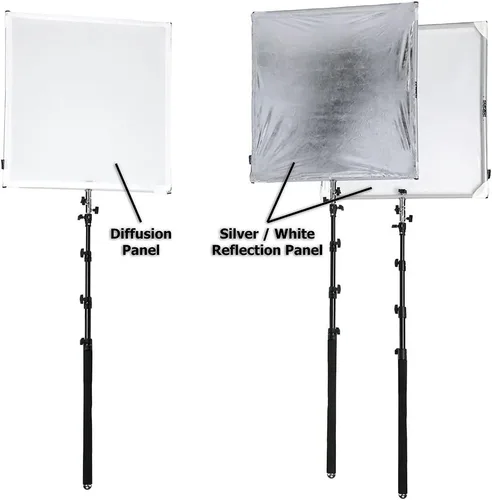 Vista 6 de Pro Studio Solutions - Escribir de sol de 29.5 in x 29.5 in (29.5 x 29.5 pulgadas), marco plegable de difusión y kit reflector plata/blanco