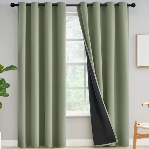 Vista 114 de Yakamok Cortinas negras, cortinas de ventana con aislamiento térmico y eficiencia energética para dormitorio, cortinas opacas completas y cortinas