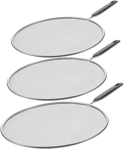 Vista 6 de Protector de salpicaduras de aceite de malla fina, 3 unidades, con mango para estufa, protección contra salpicaduras de grasa y grasa, sartén