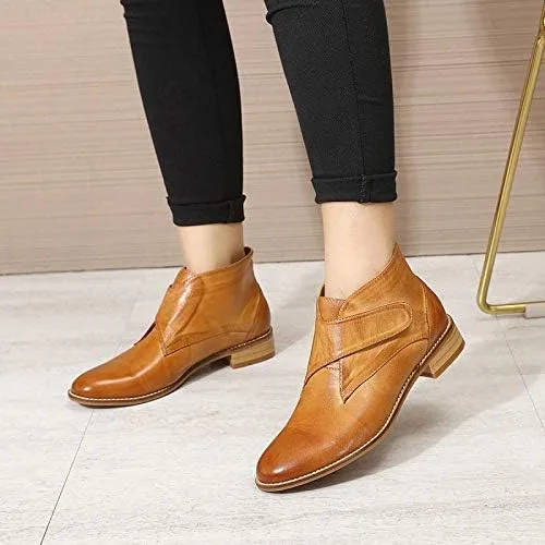 Vista 5 de Mona flying Botines de cuero cómodos para mujer, botas cortas de vestir de tacón bajo