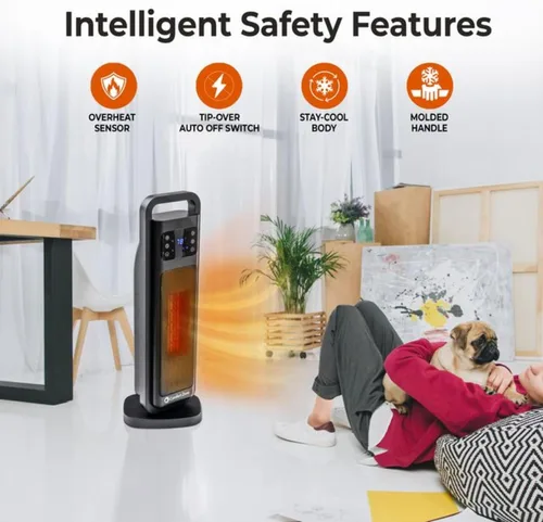 Vista 4 de Comfort Zone - Calentador de torre digital oscilante con control remoto para uso en interiores, termostato ajustable, temporizador, protección