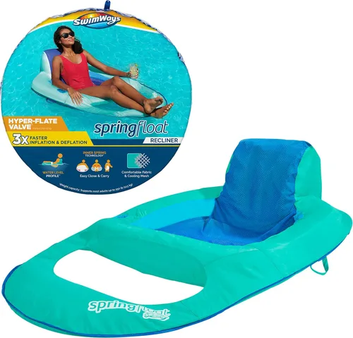 Vista 12 de SwimWays Spring Float - Tumbona reclinable prémium para piscina, flotadores inflables para adultos con inflado rápido para edades de 15 años