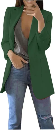 Vista 19 de Chaquetas tipo blazer para mujer, chaqueta de cárdigan de moda con frente abierto, chaqueta casual de manga larga para el trabajo y la oficina