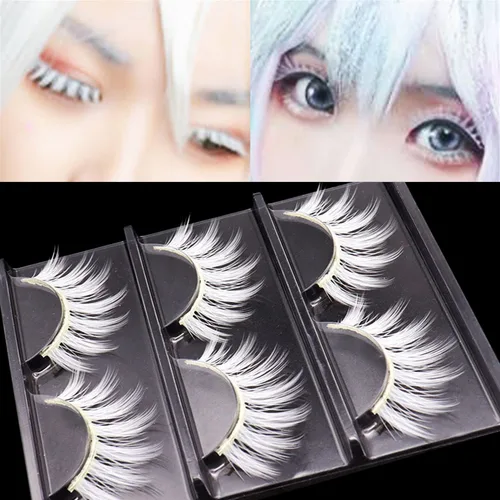 Vista 15 de Pestañas Postizas Blancas de Halloween Herramientas de Extensión de Pestañas Blancas para Ojos Anime Cosplay Maquillaje de Aspecto Natural Pestañas