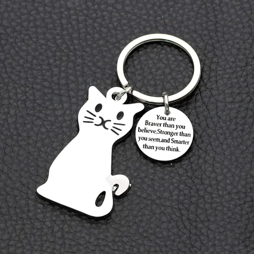 Vista 3 de JJIA Regalos inspiradores, llavero de gato, llavero de automóvil, para mujeres y hombres, plateado, grande, plateado