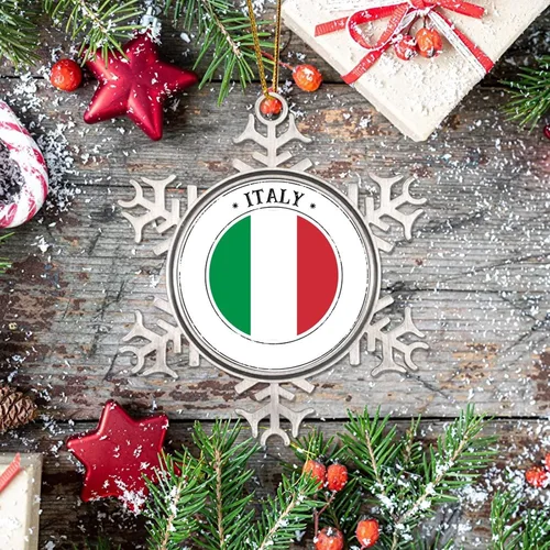 Vista 7 de Adornos de decoración de árbol de Italia, bandera de Italia, adornos de copo de nieve de metal, regalo de Navidad, bandera nacional, recuerdo
