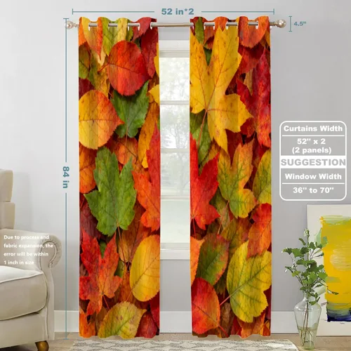 Vista 31 de Shrahala Orange Autumn Autumn Blackout Curtain Tiers, Fall Kitchen Valance Light Blocking Tier Drapes with Rod Pocket, 2 Pack 26 X 24 in