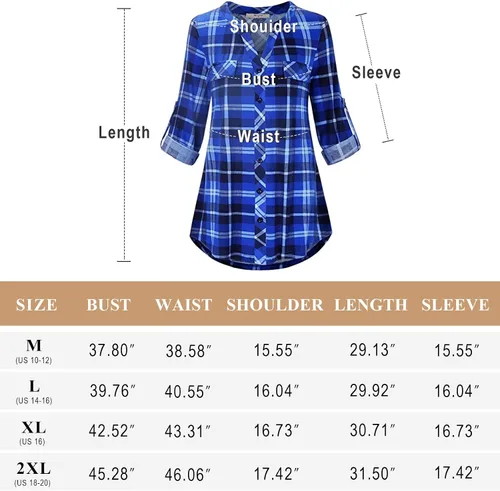 Vista 7 de Miusey Henley - Blusa con cuello en V 34, manga enrollable, con botones