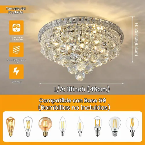 Vista 2 de Lámpara de araña de 4 luces de cristal cromado, lámpara de techo moderna con forma de gota de lluvia K9 para dormitorio, pasillo, bar, sala