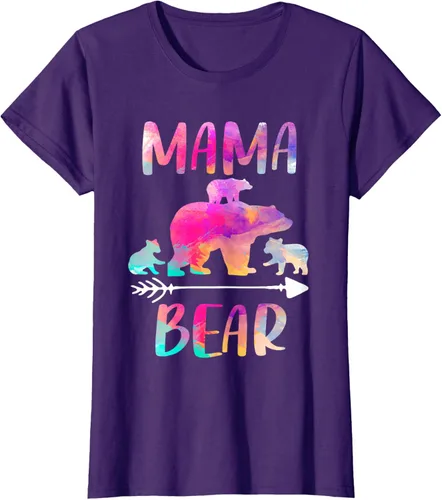 Vista 10 de Bear Matching Family Outfits, Funny Mama Bear Three Cubs T-Shirt Negro