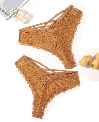 Vista 3 de Avidlove Ropa interior de encaje para mujer, braguitas cruzadas en la espalda, tangas sexis