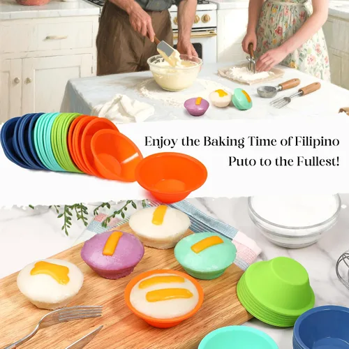 Vista 6 de Webake 24 Piezas Molde de Silicona para Puto Filipino de Tamaño Mediano, 7 cm Molde de Hornear para Puto Reutilizable, Libre de BPA y Antiadherente